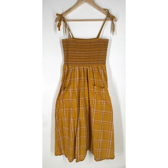 Toad &Co Organic Cotton Plaid Dress S Prairie Cottage Earthy Sustainable Smocked - Picture 2 of 10